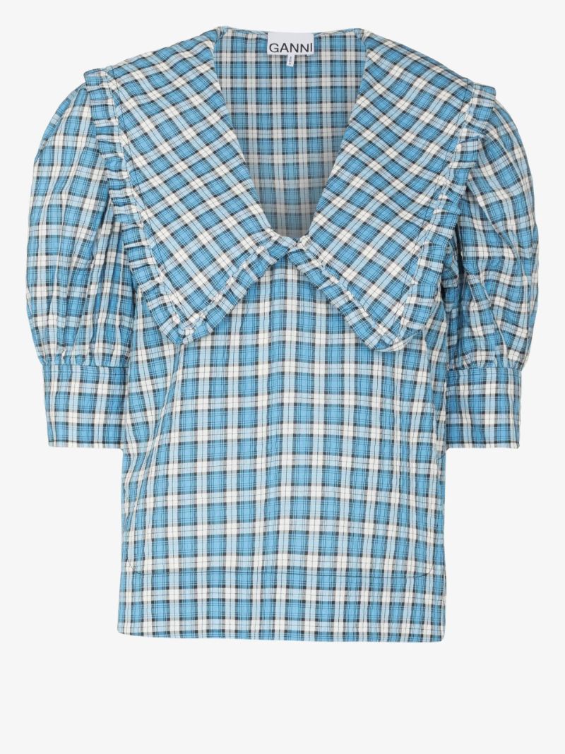 Oversized Collar Seersucker Blouse