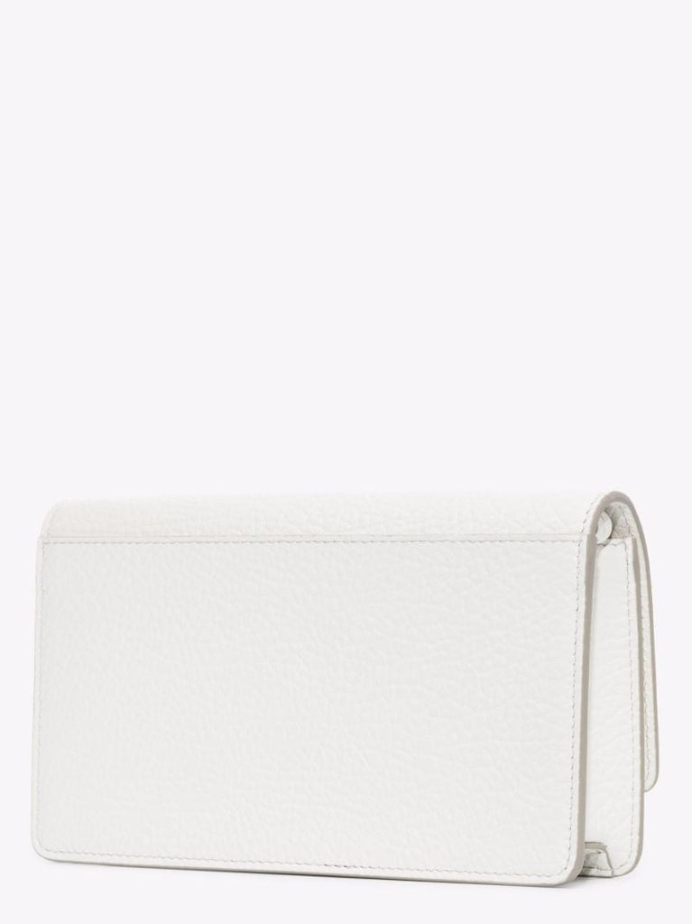 White Four-stitch Leather Chain Wallet