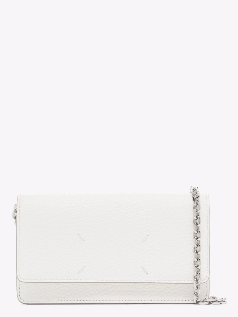 White Four-stitch Leather Chain Wallet