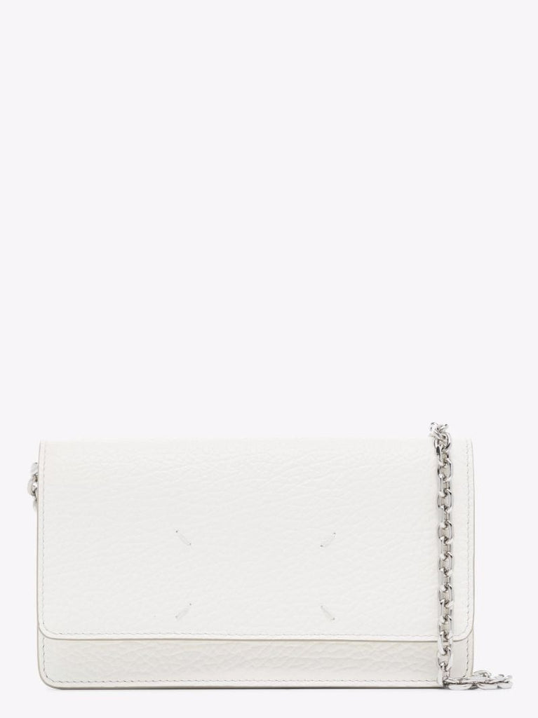 White Four-stitch Leather Chain Wallet