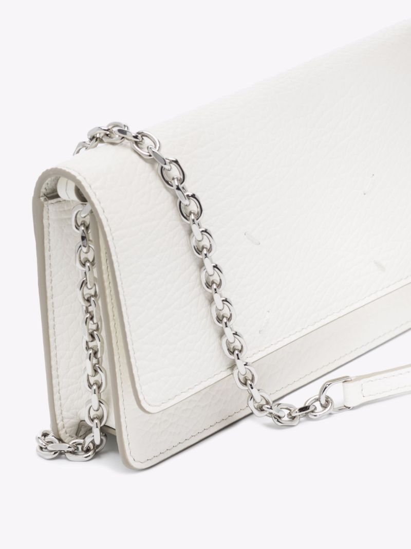 White Four-stitch Leather Chain Wallet