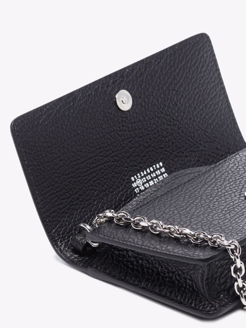 Black Four-stitch Leather Chain Wallet