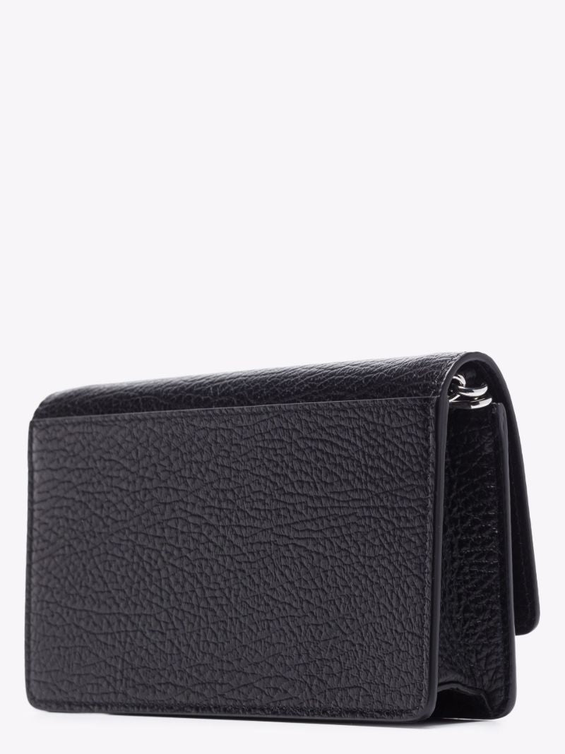 Black Four-stitch Leather Chain Wallet