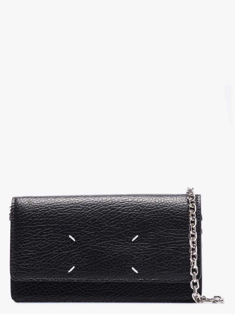 Black Four-stitch Leather Chain Wallet