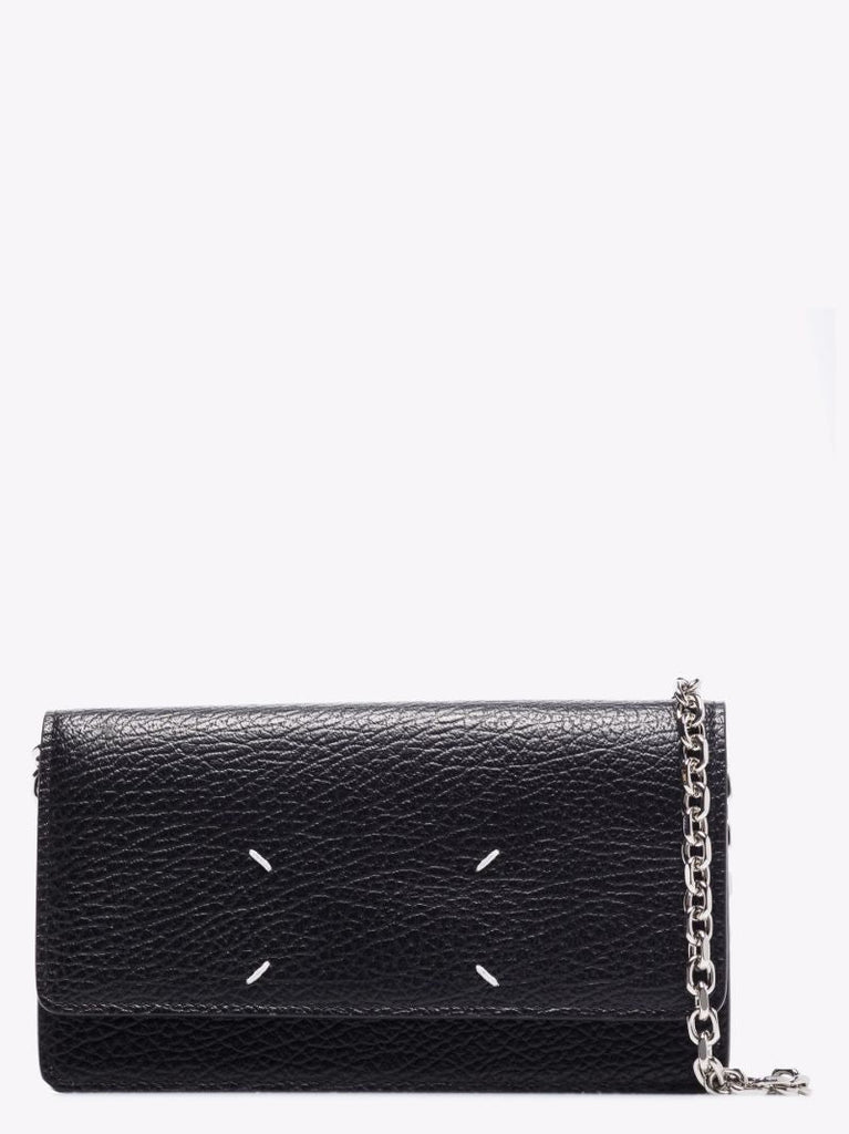 Black Four-stitch Leather Chain Wallet
