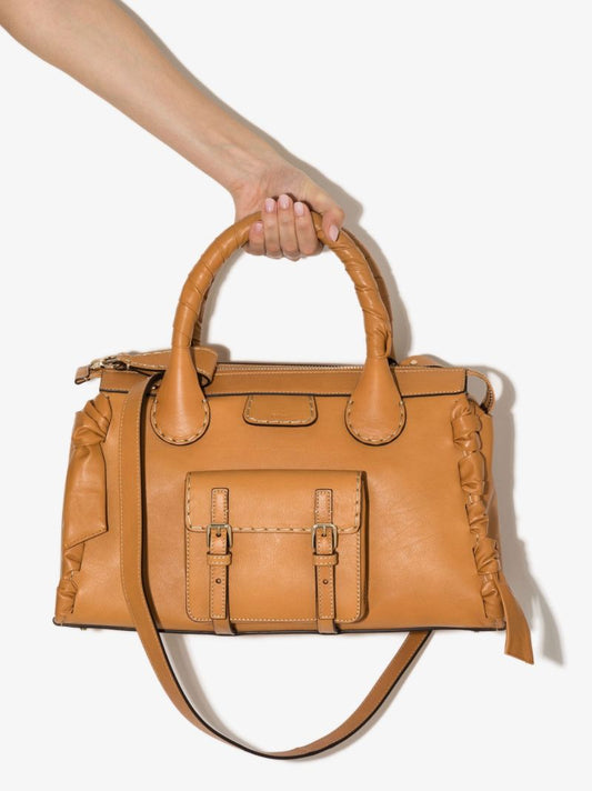 Brown Edith Medium Leather Tote Bag