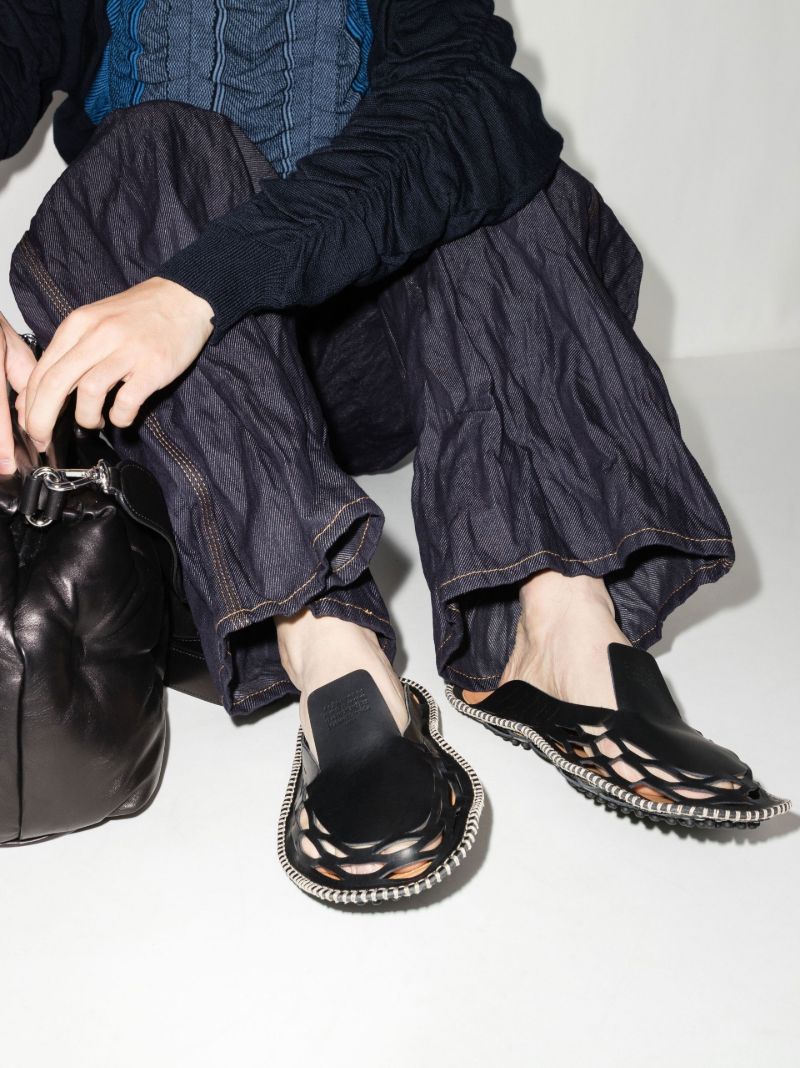 Black Laser Cut Leather Moccasins