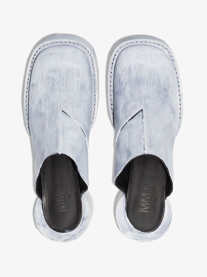 White Painted Leather Mules