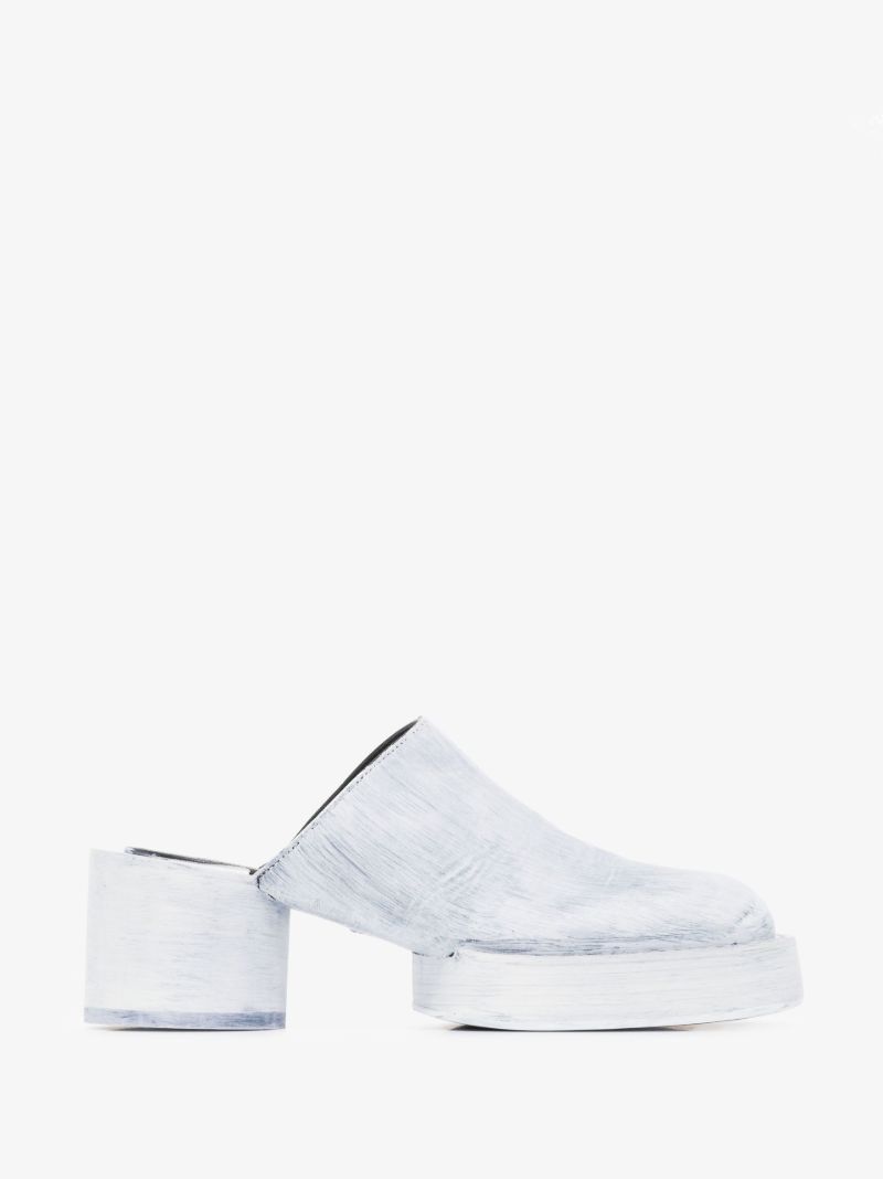 White Painted Leather Mules