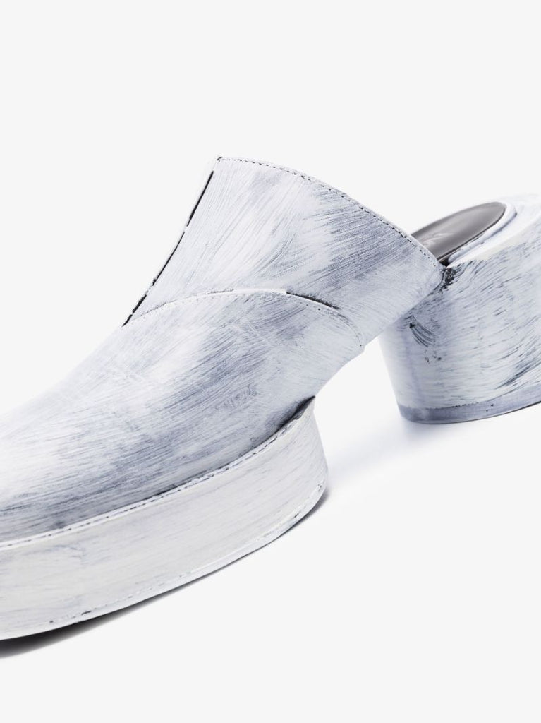 White Painted Leather Mules