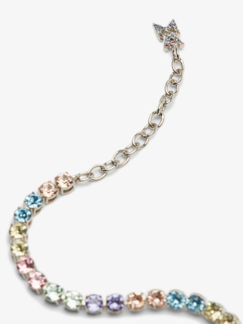 Silver Tone Candy Rainbow Crystal Tennis Anklet