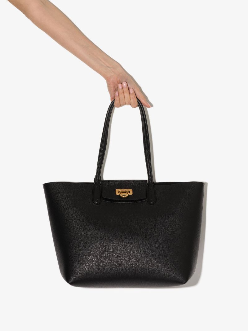 Black Travel Gancini Leather Tote Bag