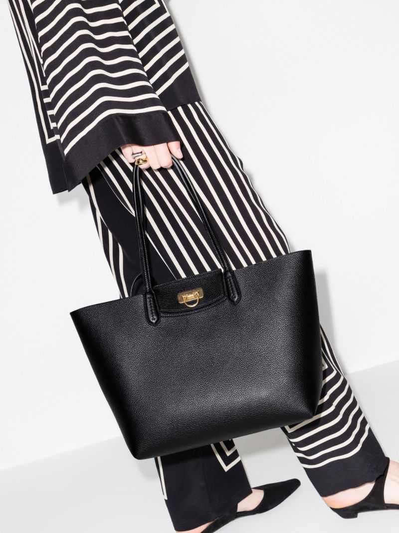 Black Travel Gancini Leather Tote Bag