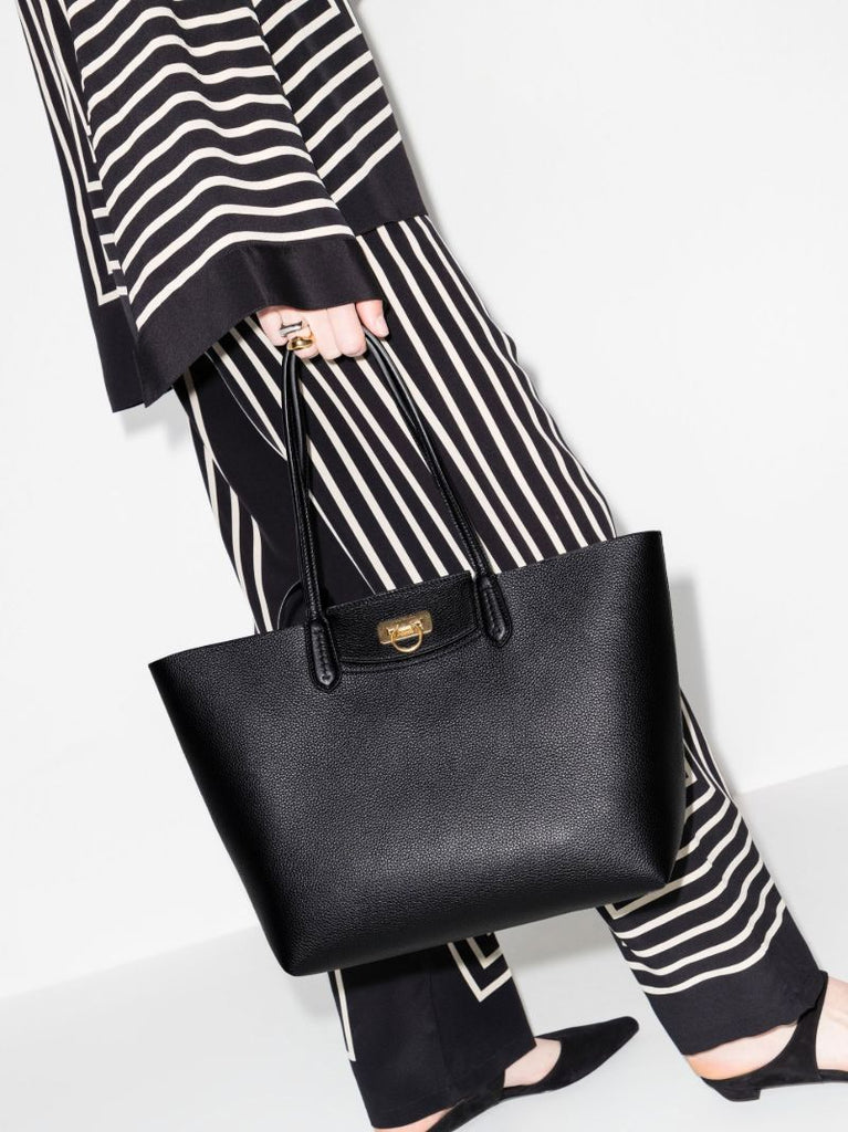 Black Travel Gancini Leather Tote Bag