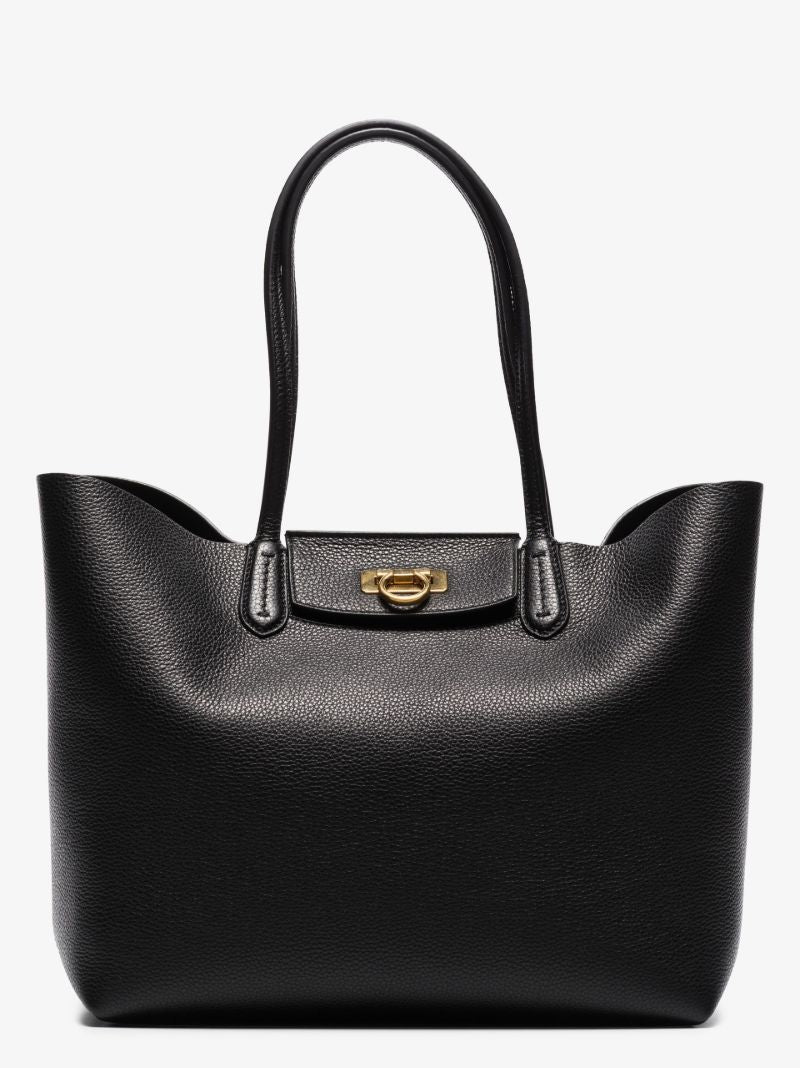 Black Travel Gancini Leather Tote Bag