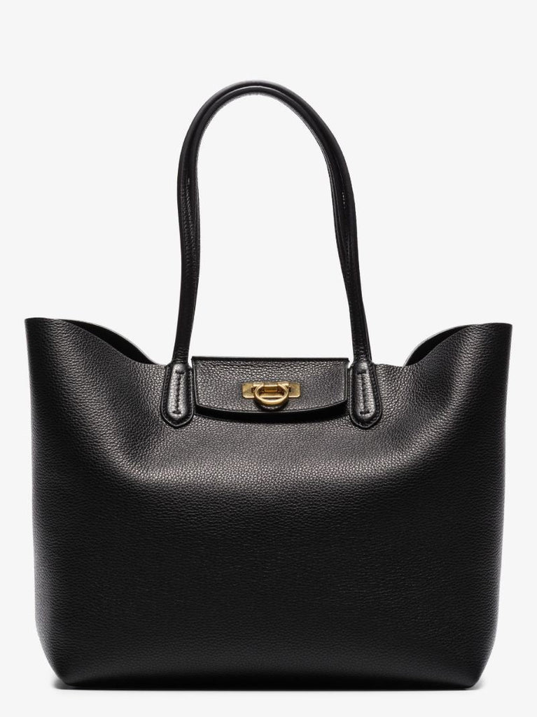 Black Travel Gancini Leather Tote Bag