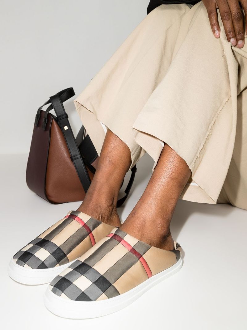 Neutral Vintage Check Slippers
