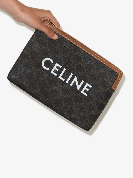 Brown Triomphe Small Canvas Clutch Bag