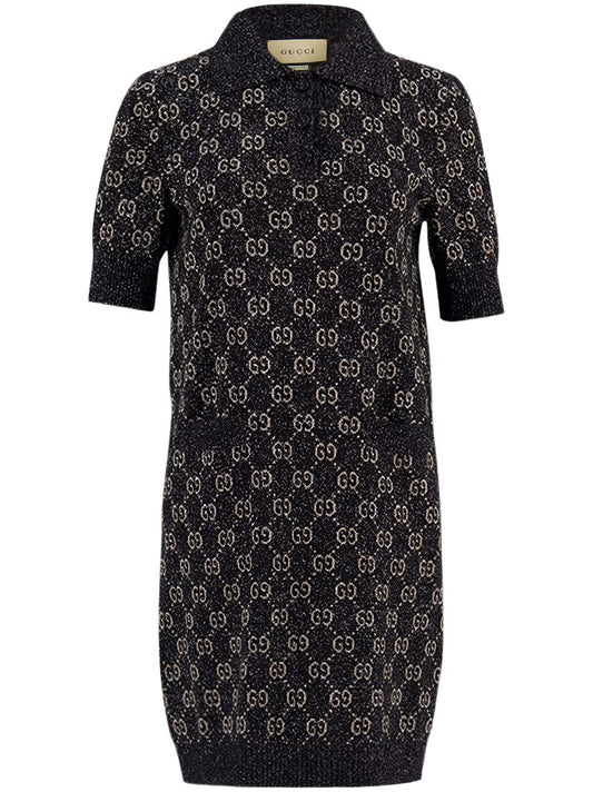 Black Gg Cotton Jacquard Mini Dress
