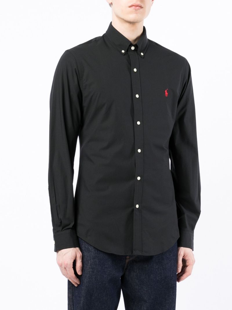 Black Polo Pony Logo Cotton Shirt