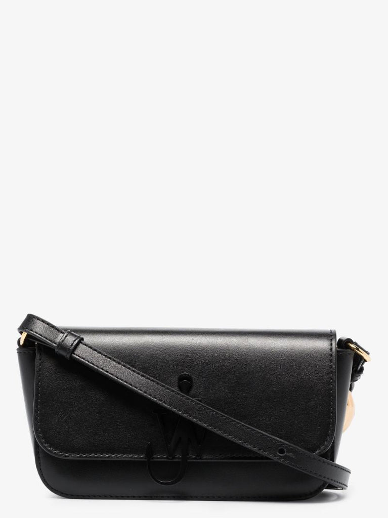 Black Chain Anchor Baguette Leather Cross Body Bag