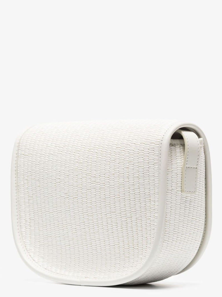 White Folco Woven Leather Shoulder Bag