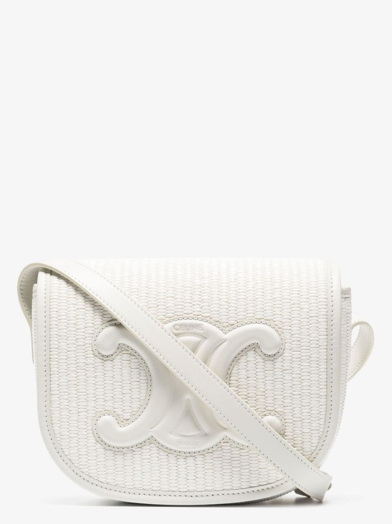 White Folco Woven Leather Shoulder Bag