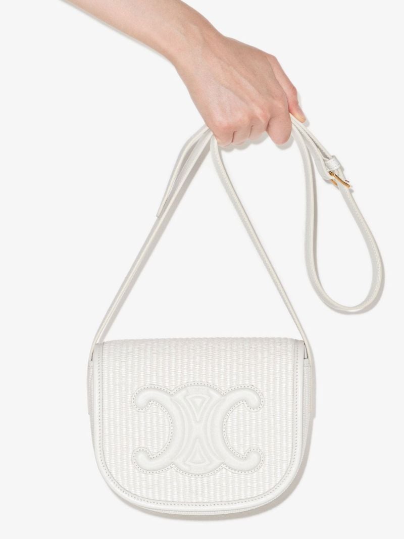 White Folco Woven Leather Shoulder Bag