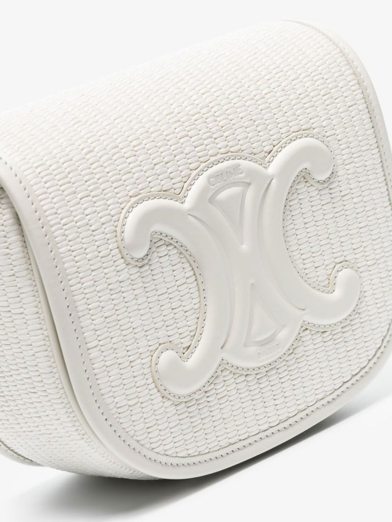 White Folco Woven Leather Shoulder Bag