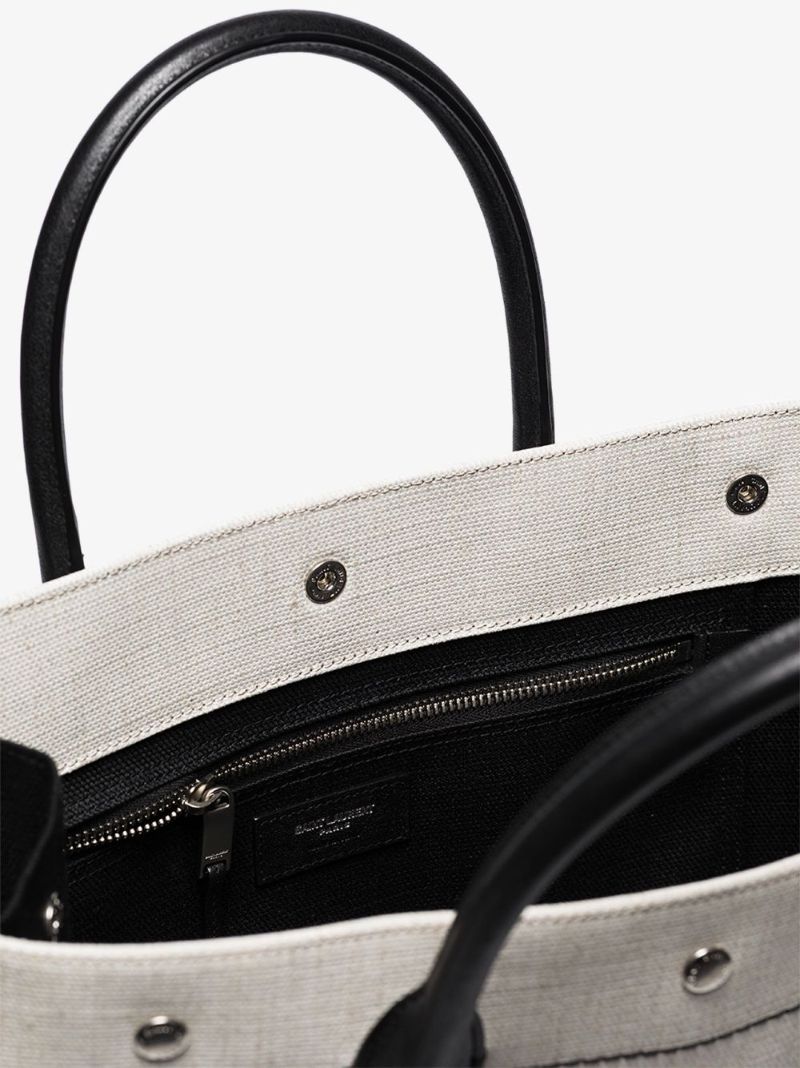 White and Black Logo Print Tote Bag