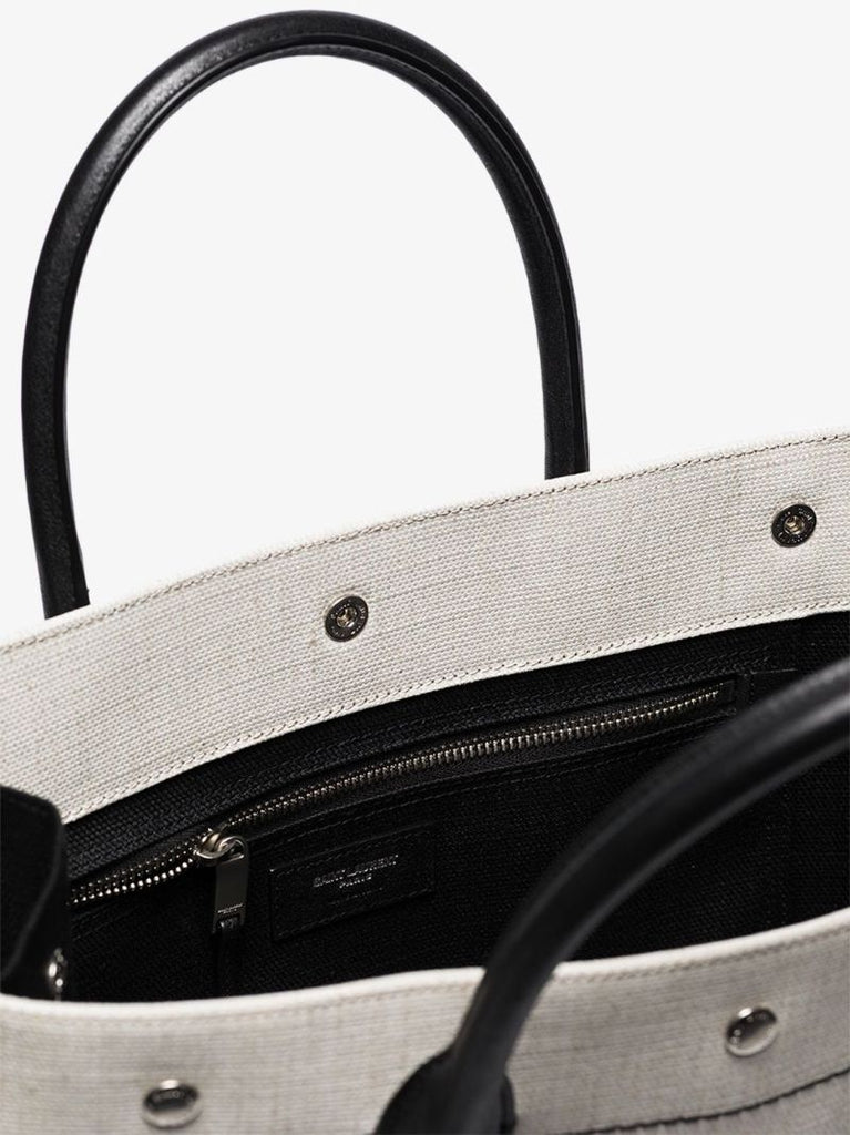 White and Black Logo Print Tote Bag