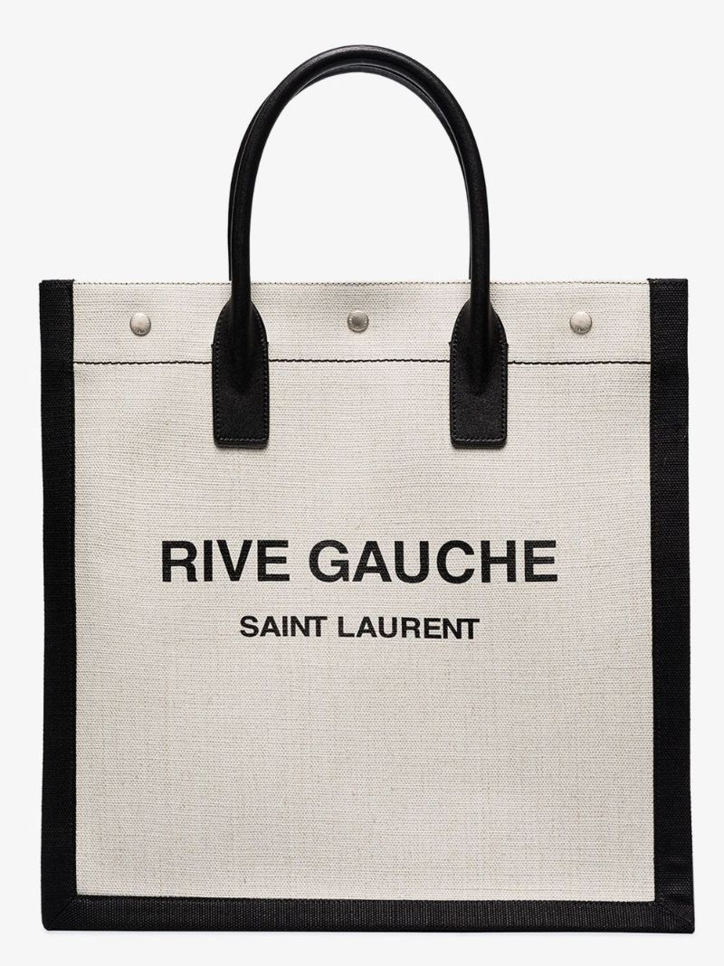 White and Black Logo Print Tote Bag