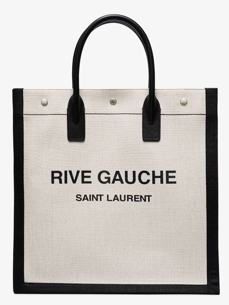 White and Black Logo Print Tote Bag