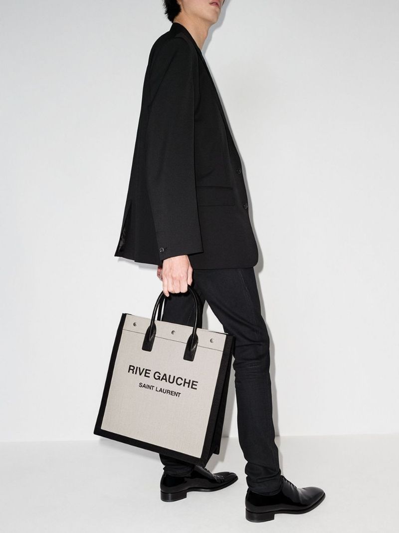 White and Black Logo Print Tote Bag