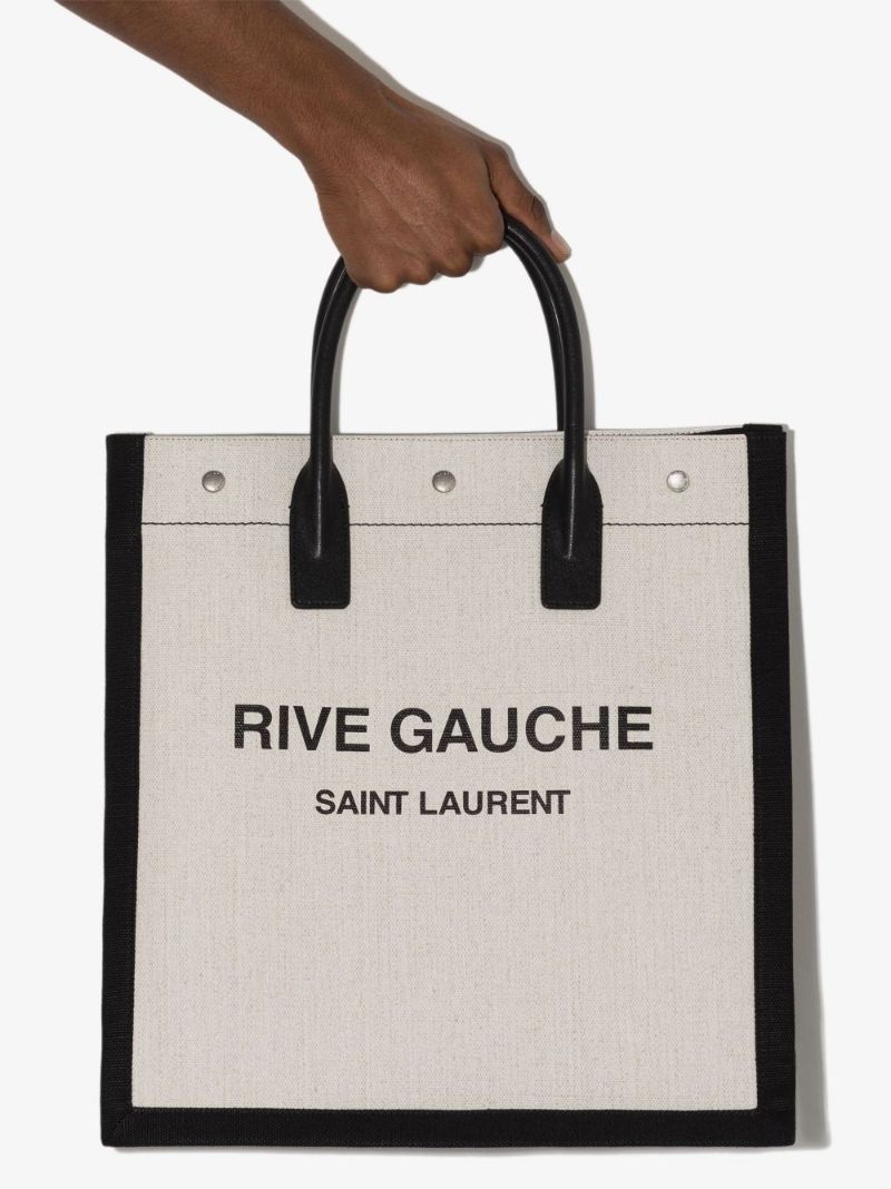 White and Black Logo Print Tote Bag
