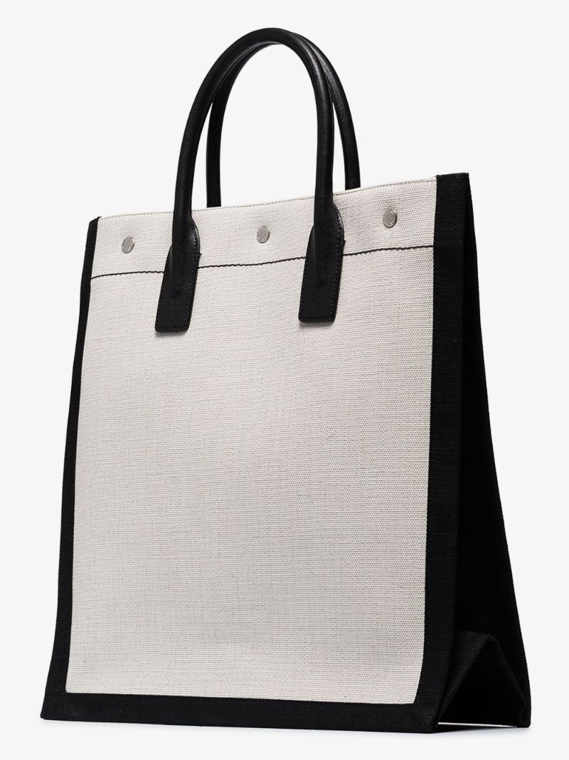 White and Black Logo Print Tote Bag