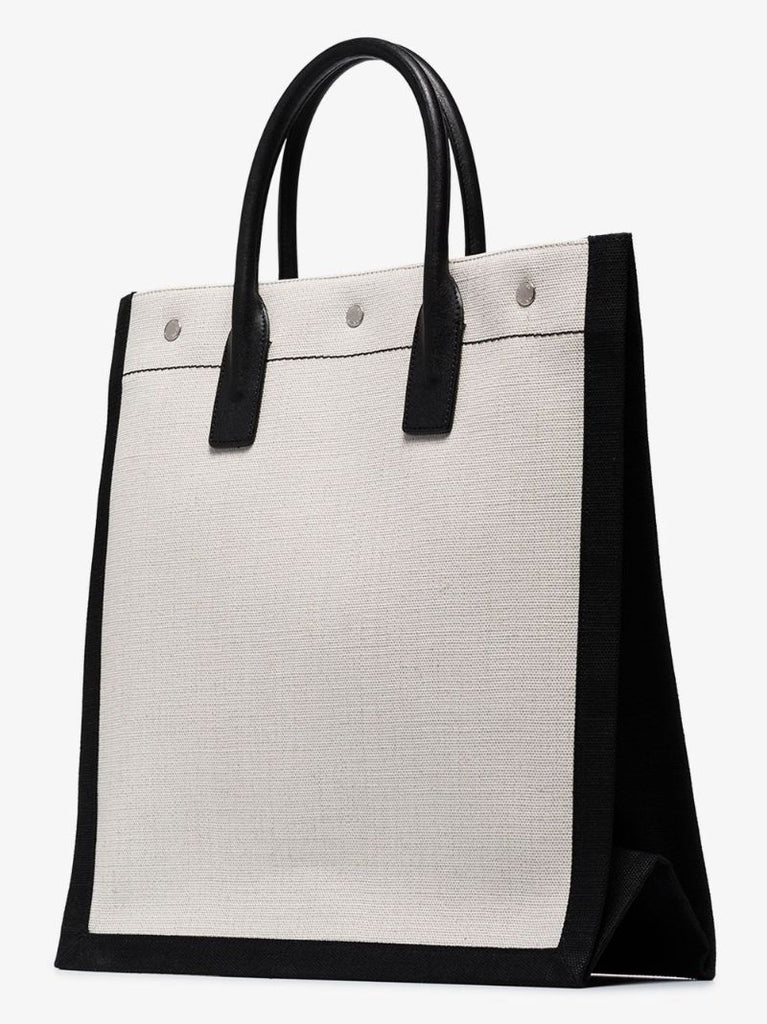 White and Black Logo Print Tote Bag