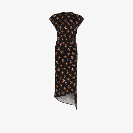 Graphic Print Asymmetric Midi Dress