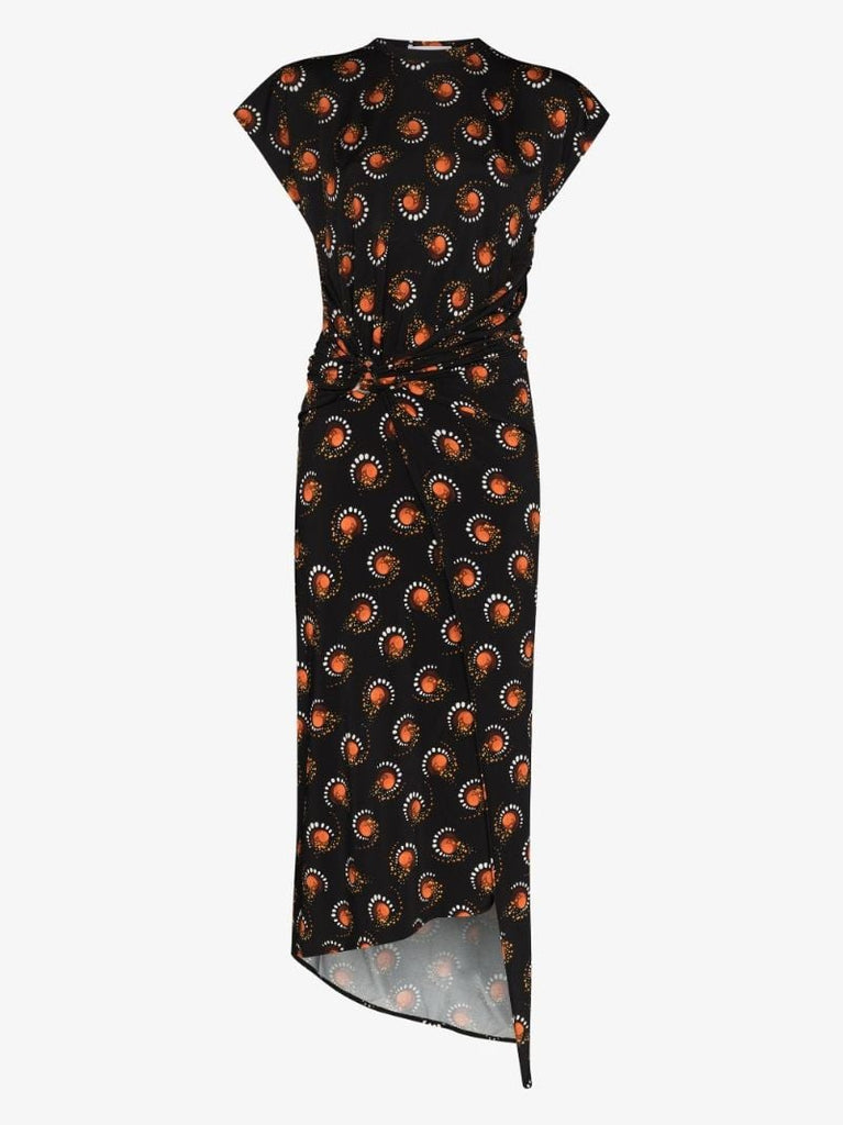 Graphic Print Asymmetric Midi Dress