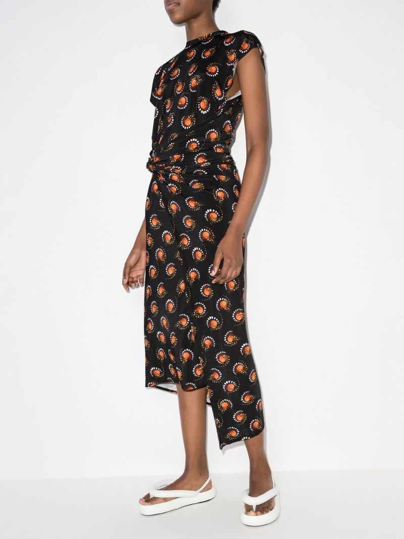 Graphic Print Asymmetric Midi Dress