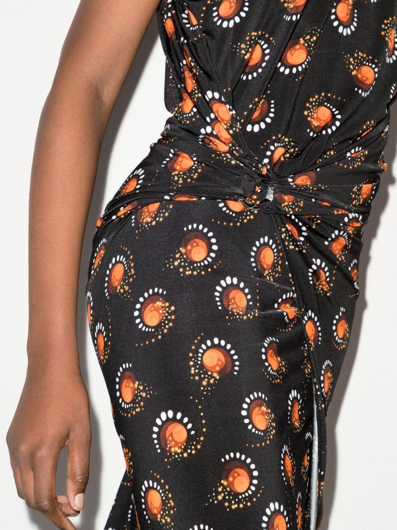 Graphic Print Asymmetric Midi Dress