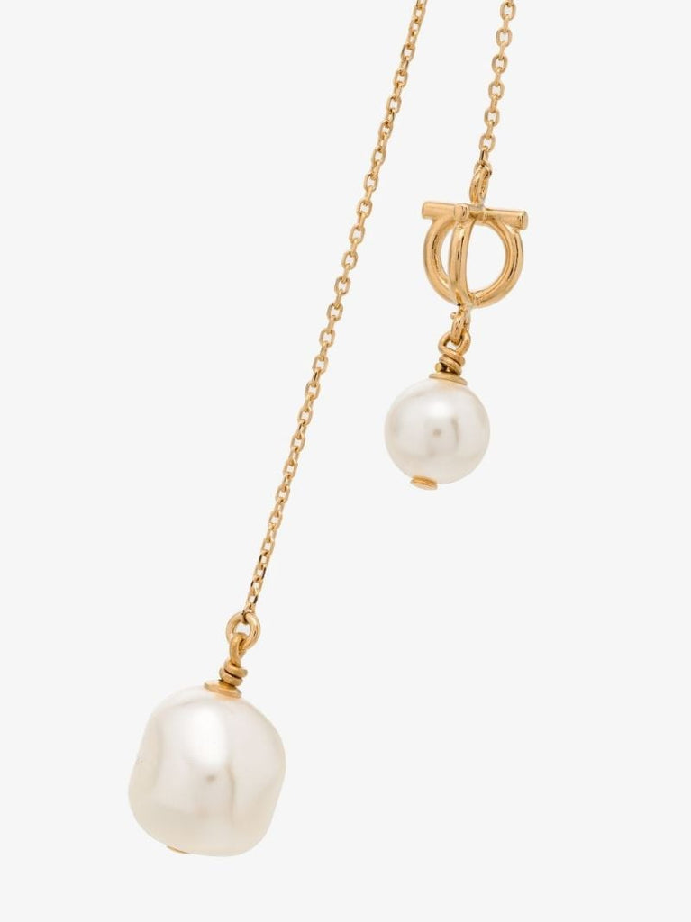 Gancini Pearl-drop Chain Necklace
