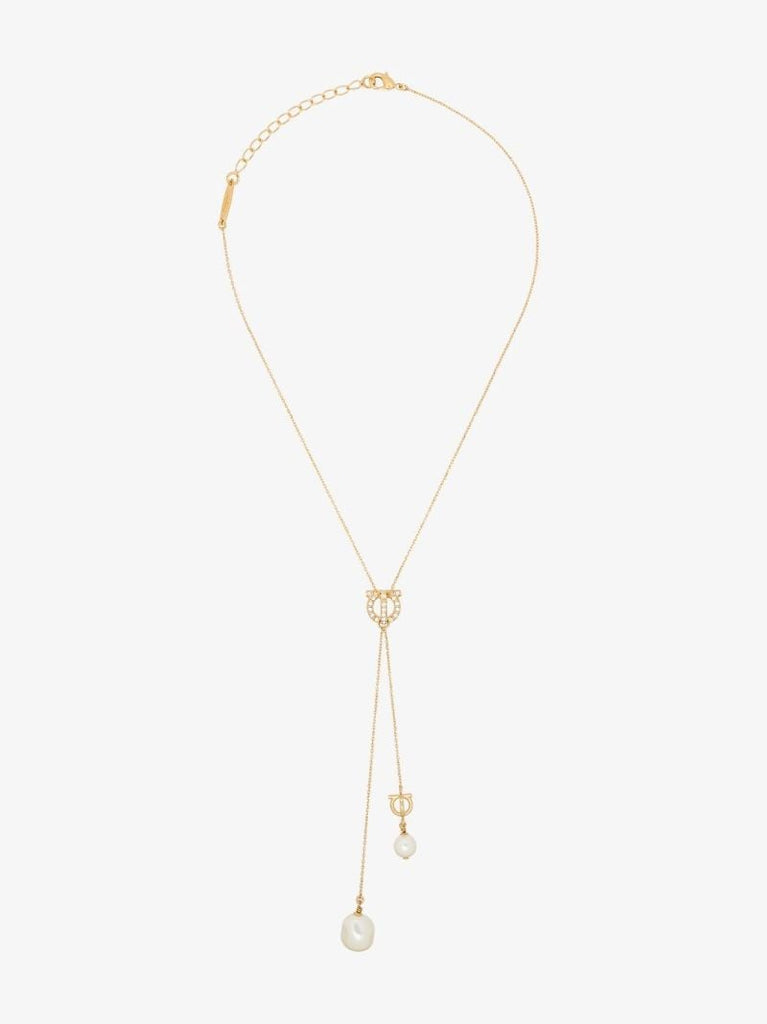 Gancini Pearl-drop Chain Necklace