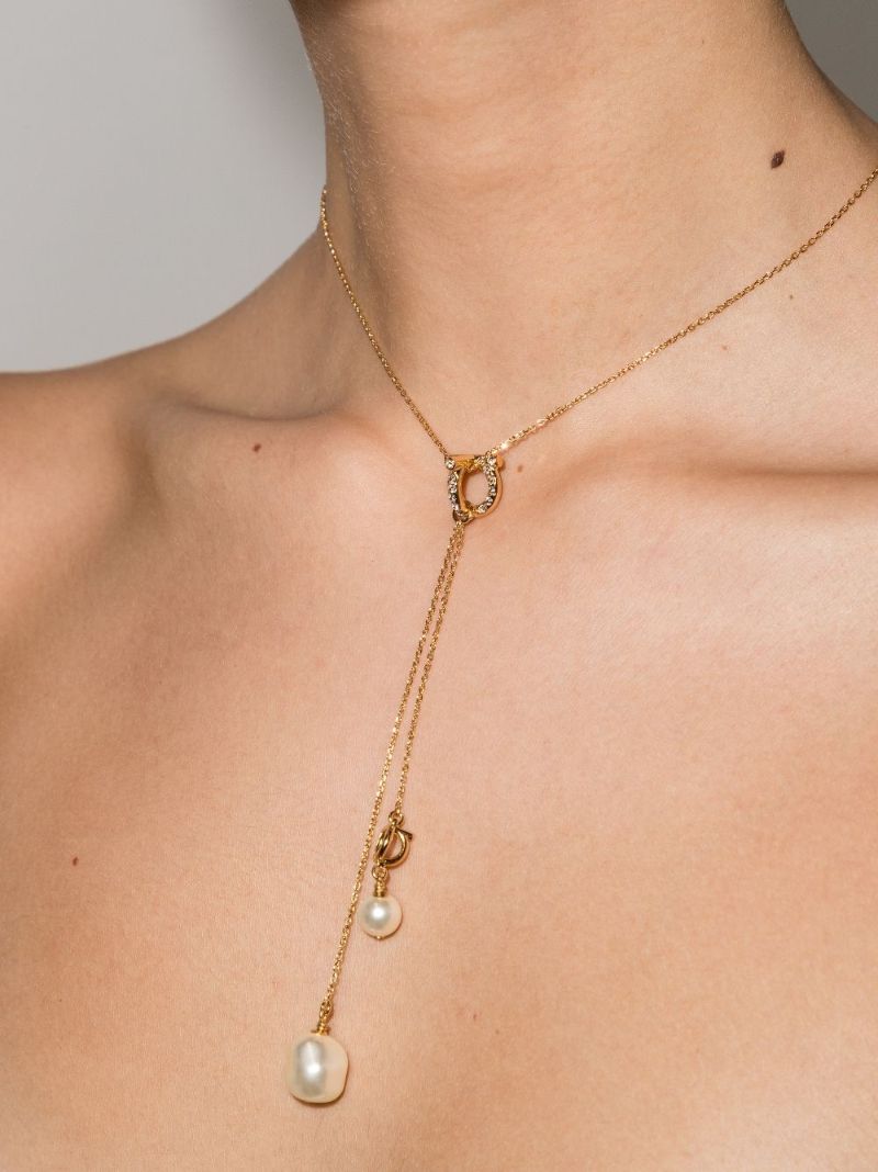 Gancini Pearl-drop Chain Necklace