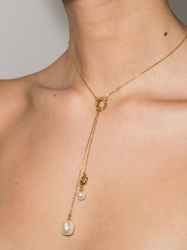 Gancini Pearl-drop Chain Necklace