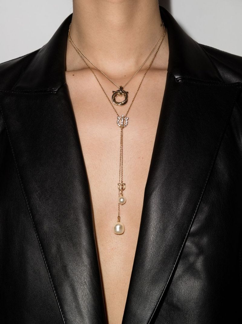 Gancini Pearl-drop Chain Necklace
