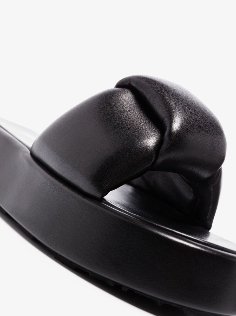 Black Padded Leather Flatform Sandals