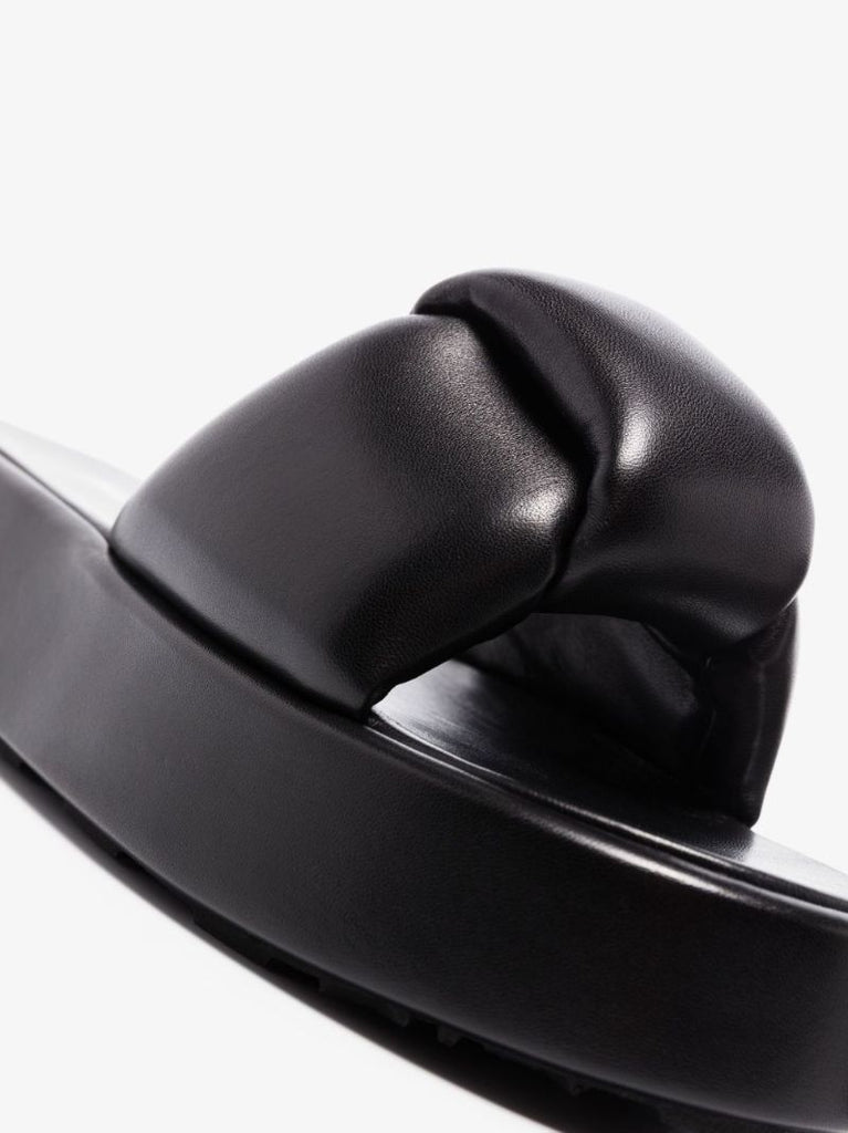Black Padded Leather Flatform Sandals