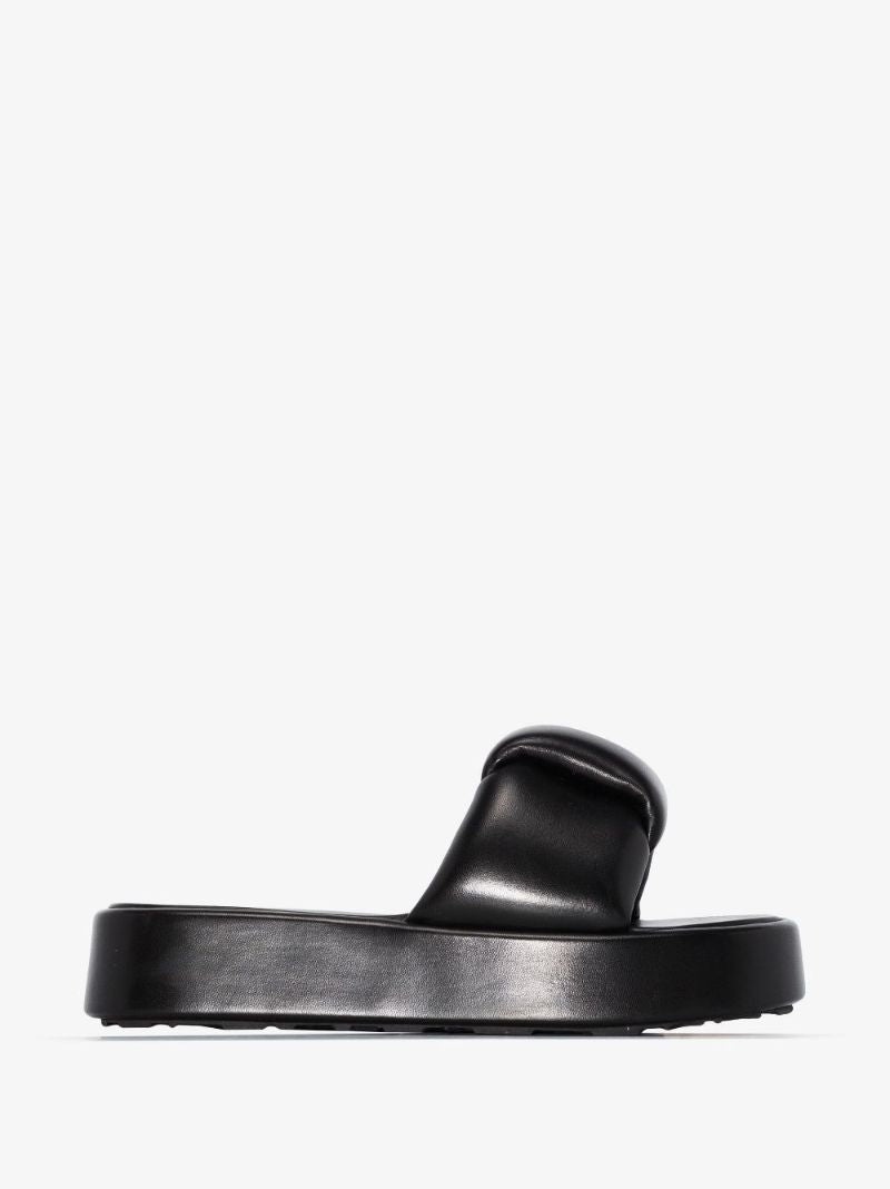 Black Padded Leather Flatform Sandals