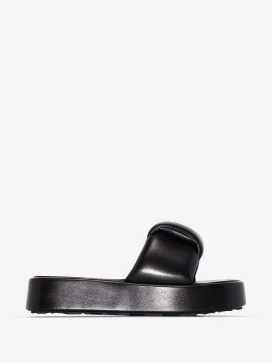 Black Padded Leather Flatform Sandals